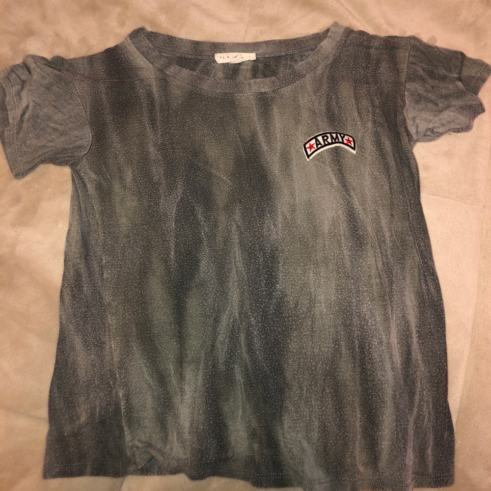 army green tee with an “army” logo